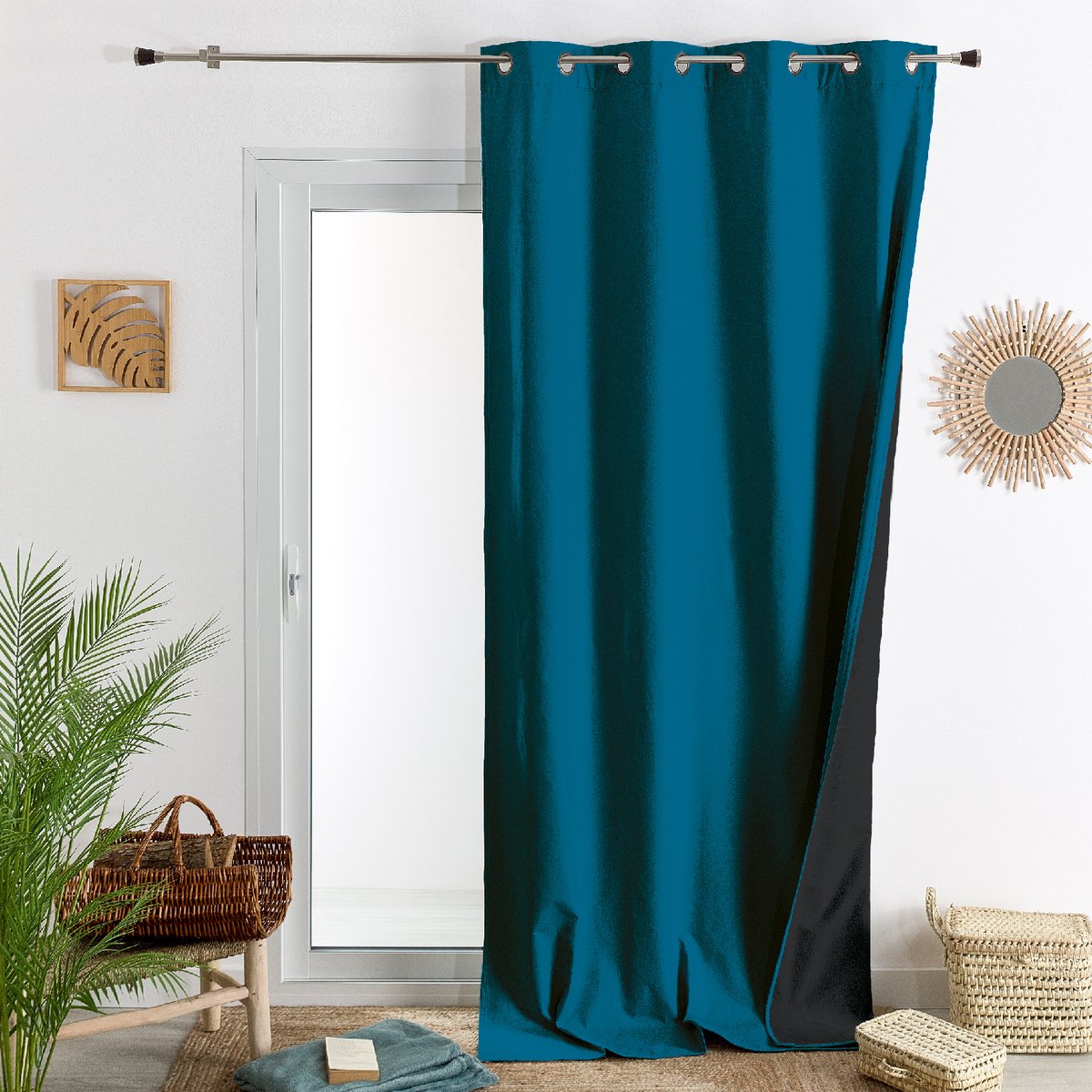 Rideau thermique semi occultant doublure polaire - QABANE bleu paon, HOME MAISON