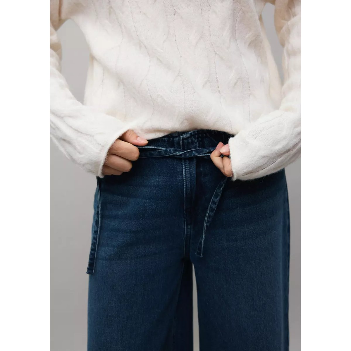Jean taille basse détail cordon bleu foncé intense, MANGO TEEN