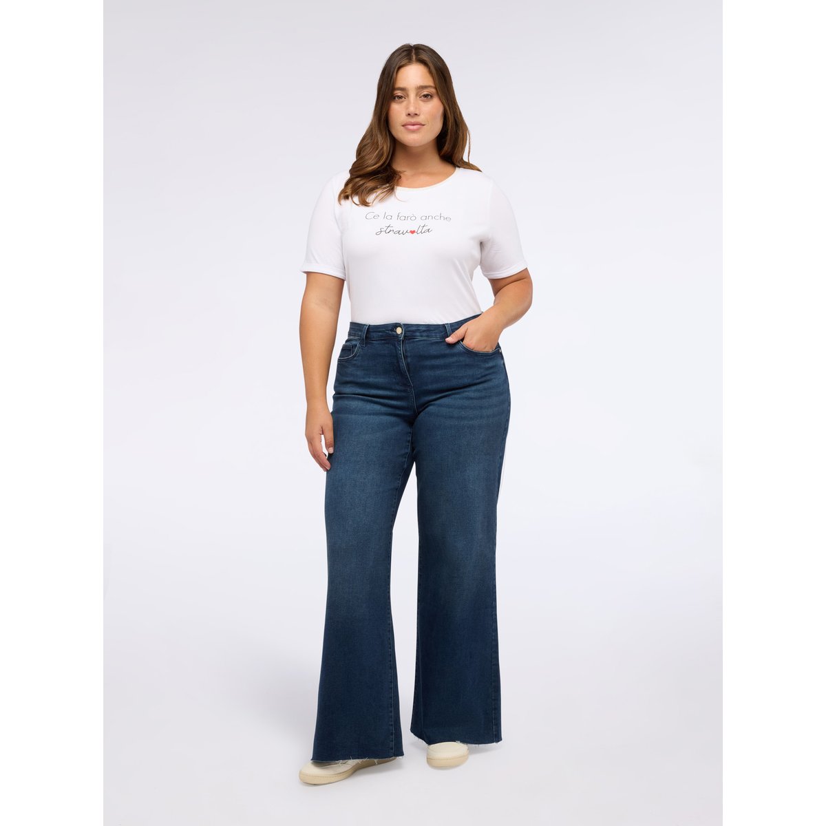 Jean à jambes larges, lavage bleu bleu, FIORELLA RUBINO