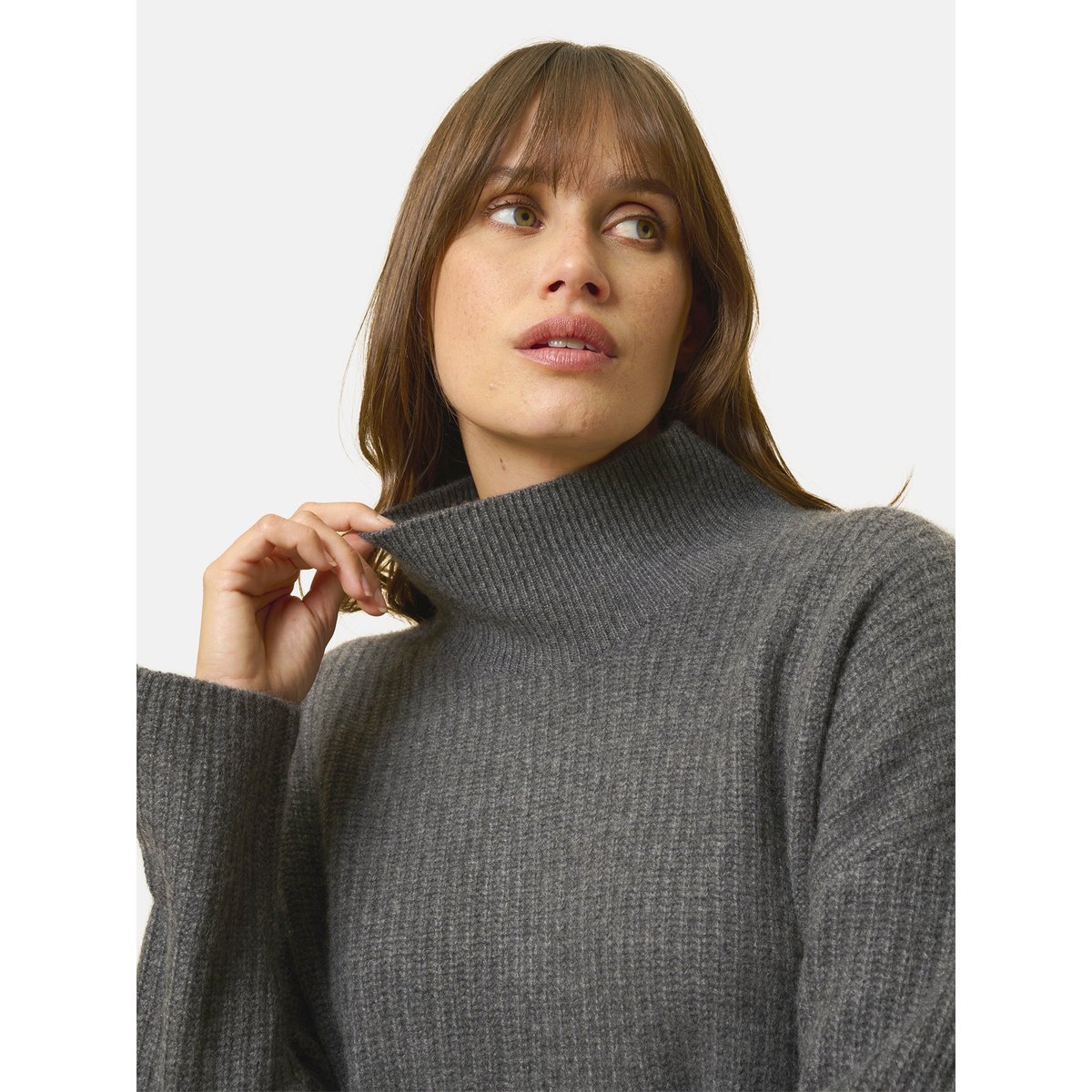 Pull Col Montant 4 Fils Nuage Chiné Romy gris clair chiné, JUST CASHMERE