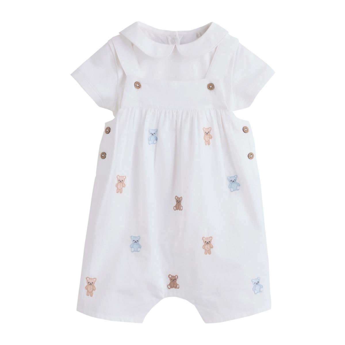 Ensemble body et salopette tissée bébé ours blanc brodé, NEXT