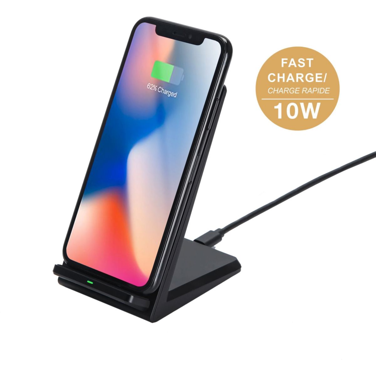 Chargeur induction sans fil 10W Noir Stand couleur unique, ESSENTIEL B