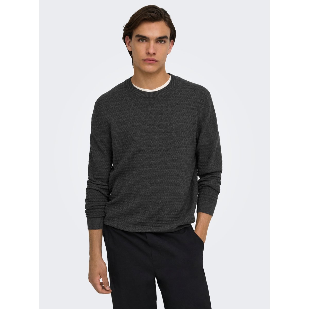 Pull En Maille dark grey melange, ONLY & SONS