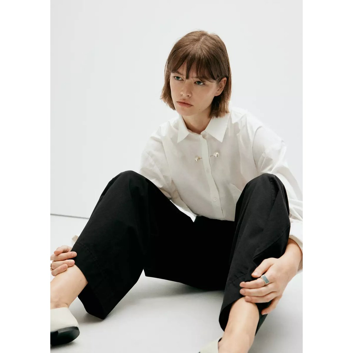 Pantalon ballon taille normale noir, MANGO