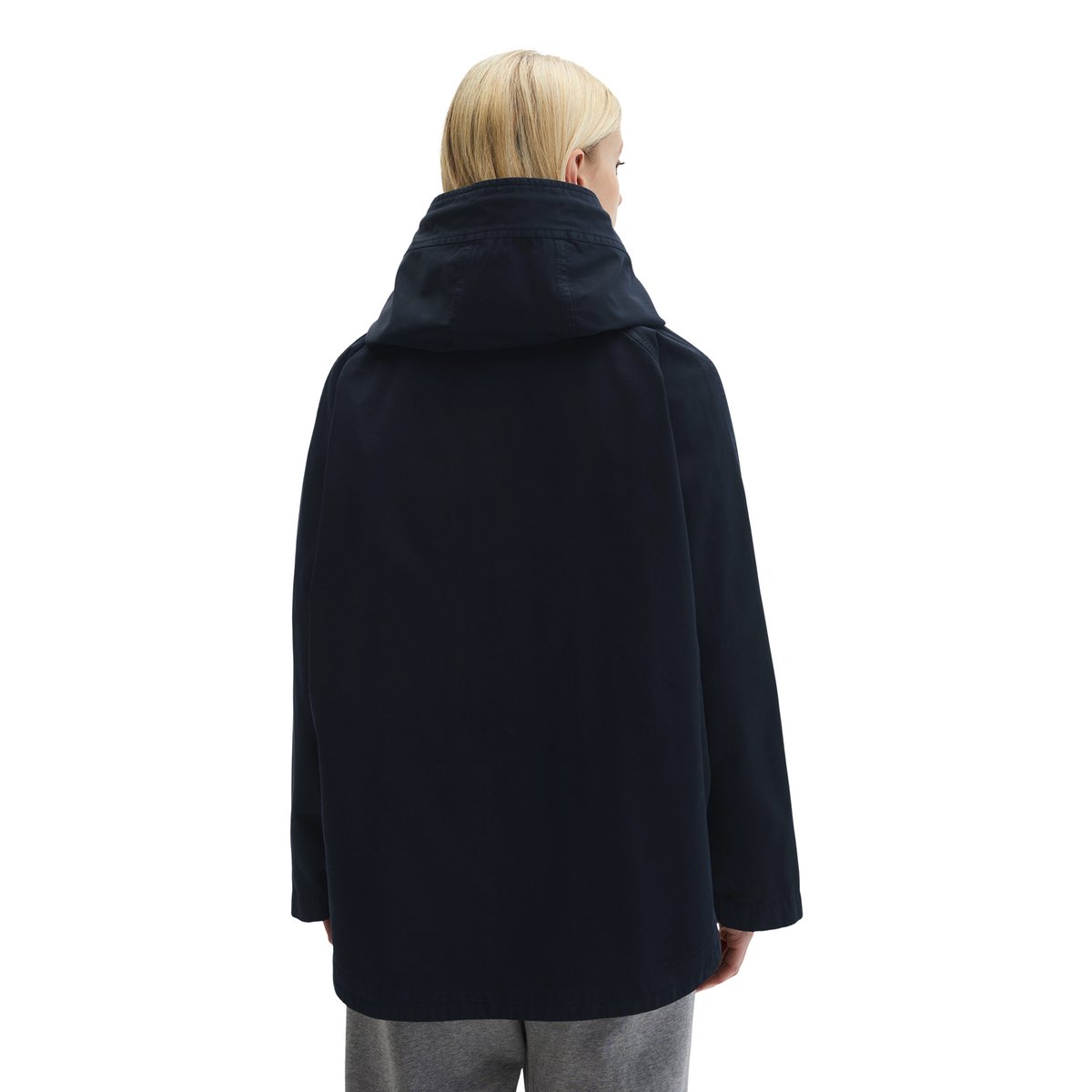 Veste cape avec capuche relaxed garment-dyed en sergé de coton organique bleu foncé, MARC O'POLO