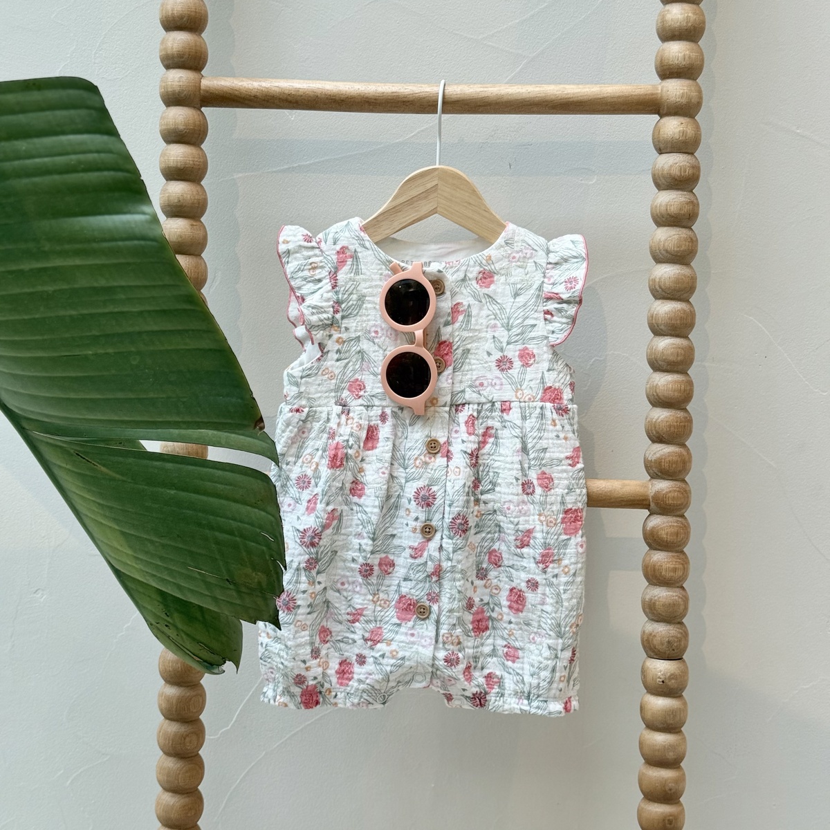 Barboteuse bébé en gaze de coton Anaelle rose, PETIT BEGUIN
