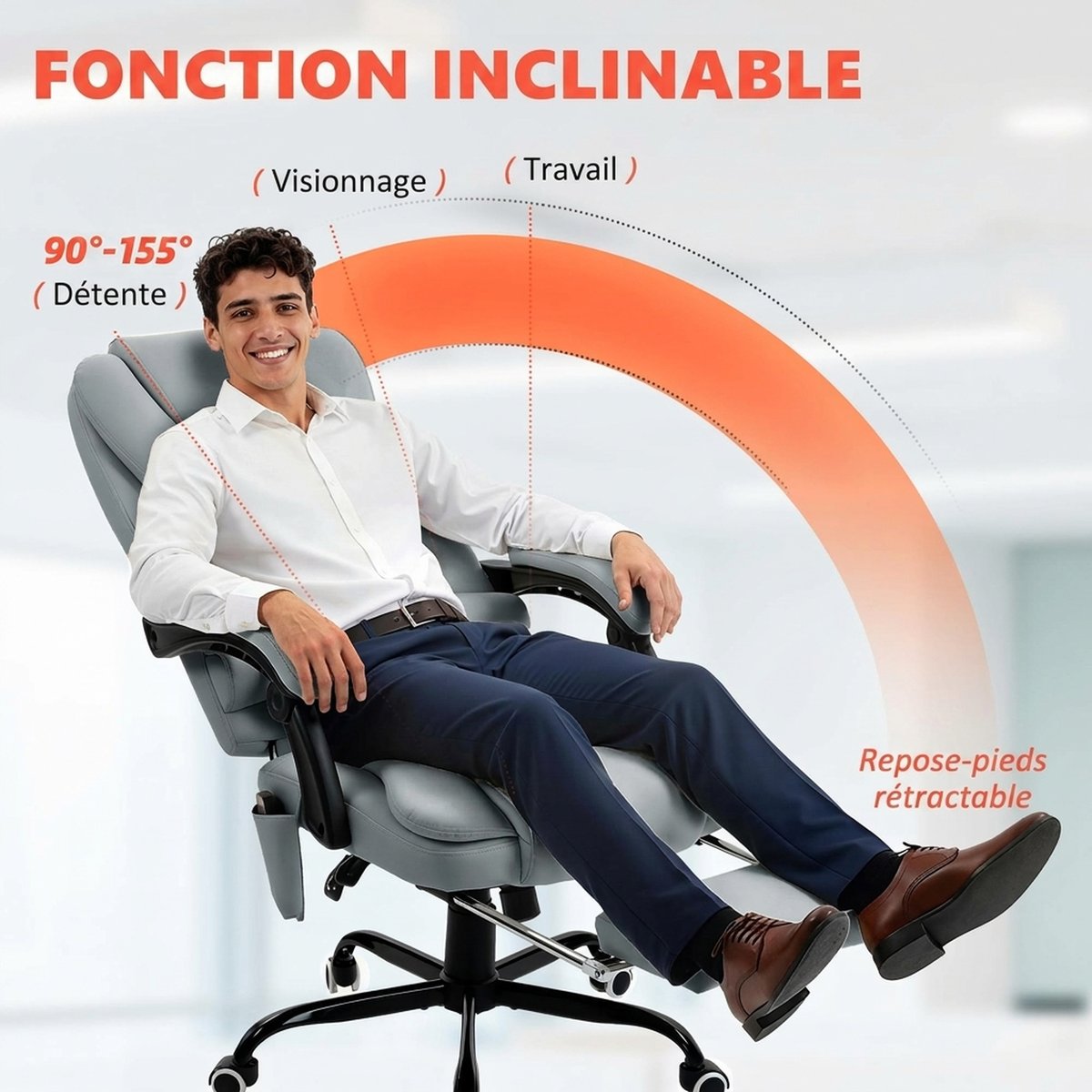 Fauteuil de bureau avec fonction massage gris, HOMCOM