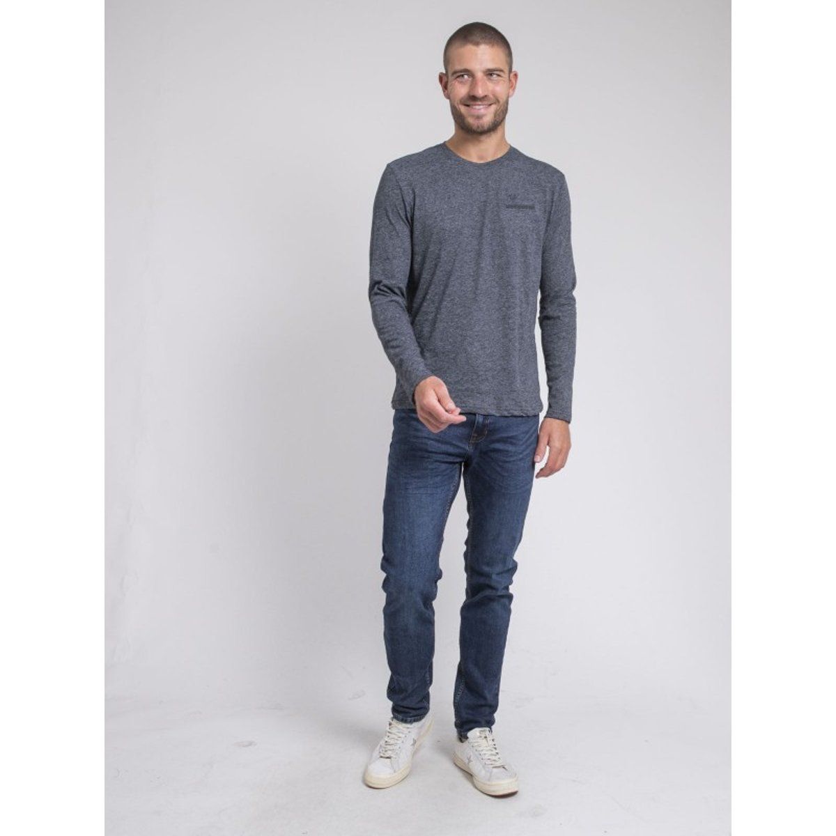 T-shirt Manches Longues Col Rond Pur Coton Jabertolo bleu marine, RITCHIE