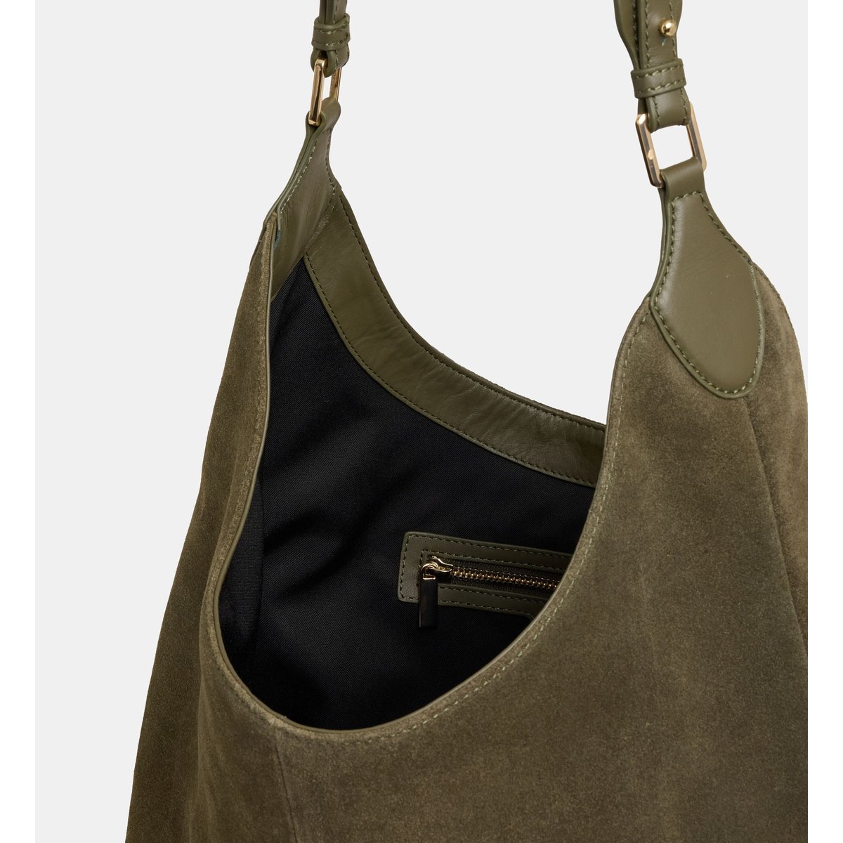 Sac à main souple louison cuir suédé kaki et vert, GALERIES LAFAYETTE