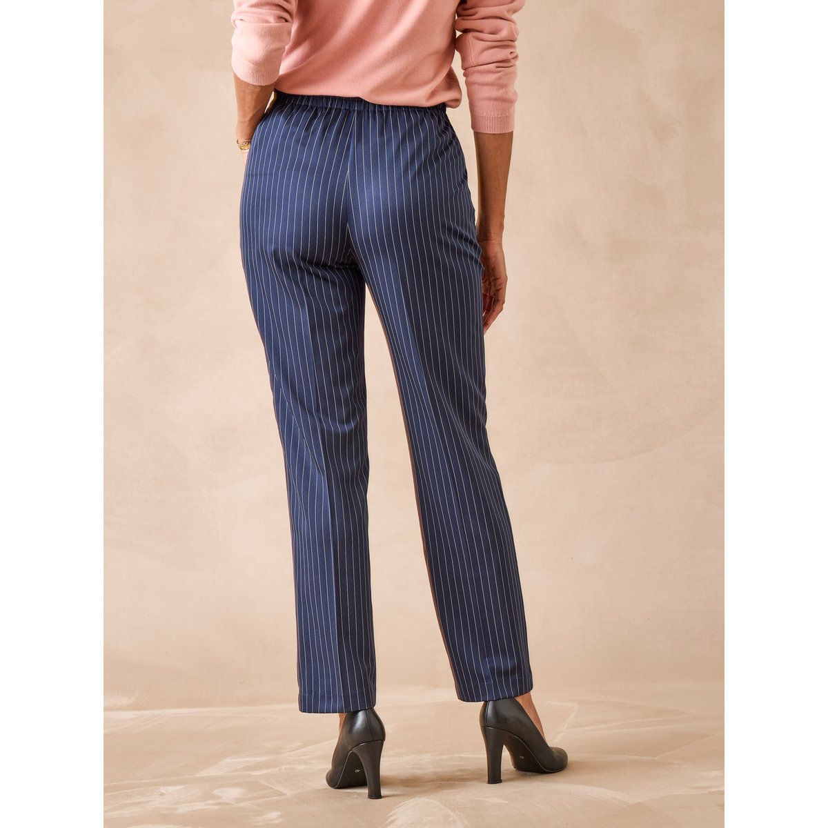Pantalon femme entièrement élastiqué marine rayé, DAXON
