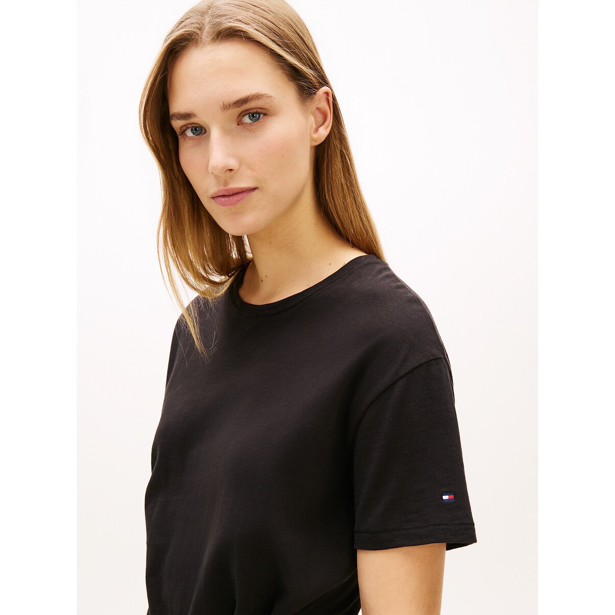 Robe T-shirt au genou manches courtes nouée noir, TOMMY HILFIGER