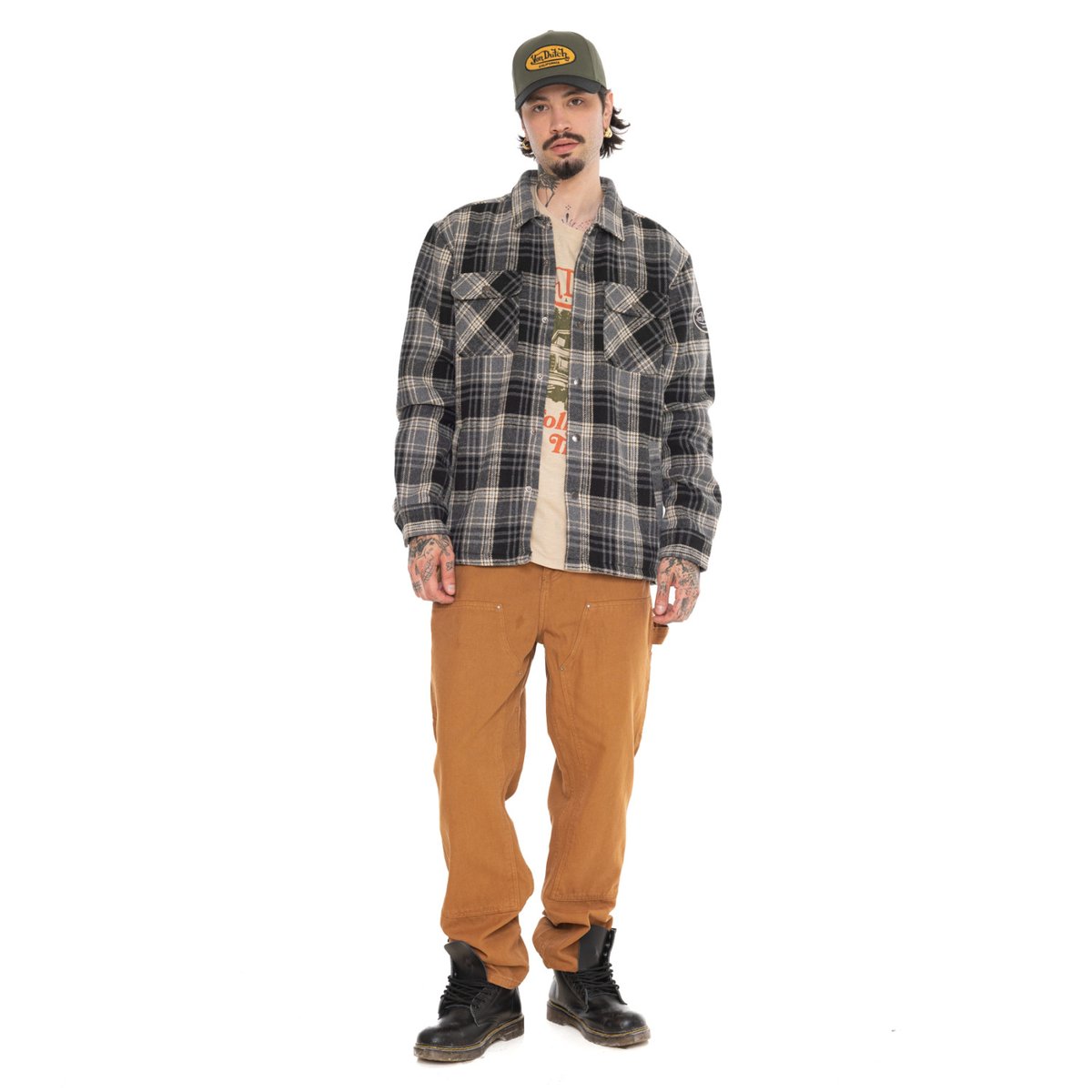 Surchemise à carreaux Pepper noir/blanc/gris clair/bleu clair, VON DUTCH