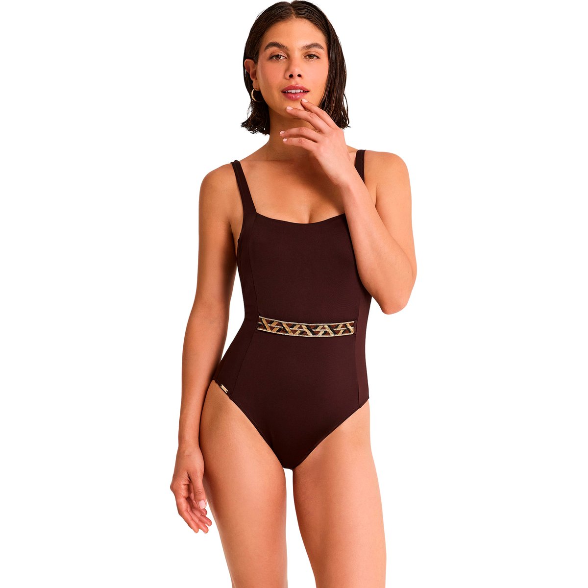 Maillot de bain une pièce sculptant armaturé DUNA marron, SELMARK MARE