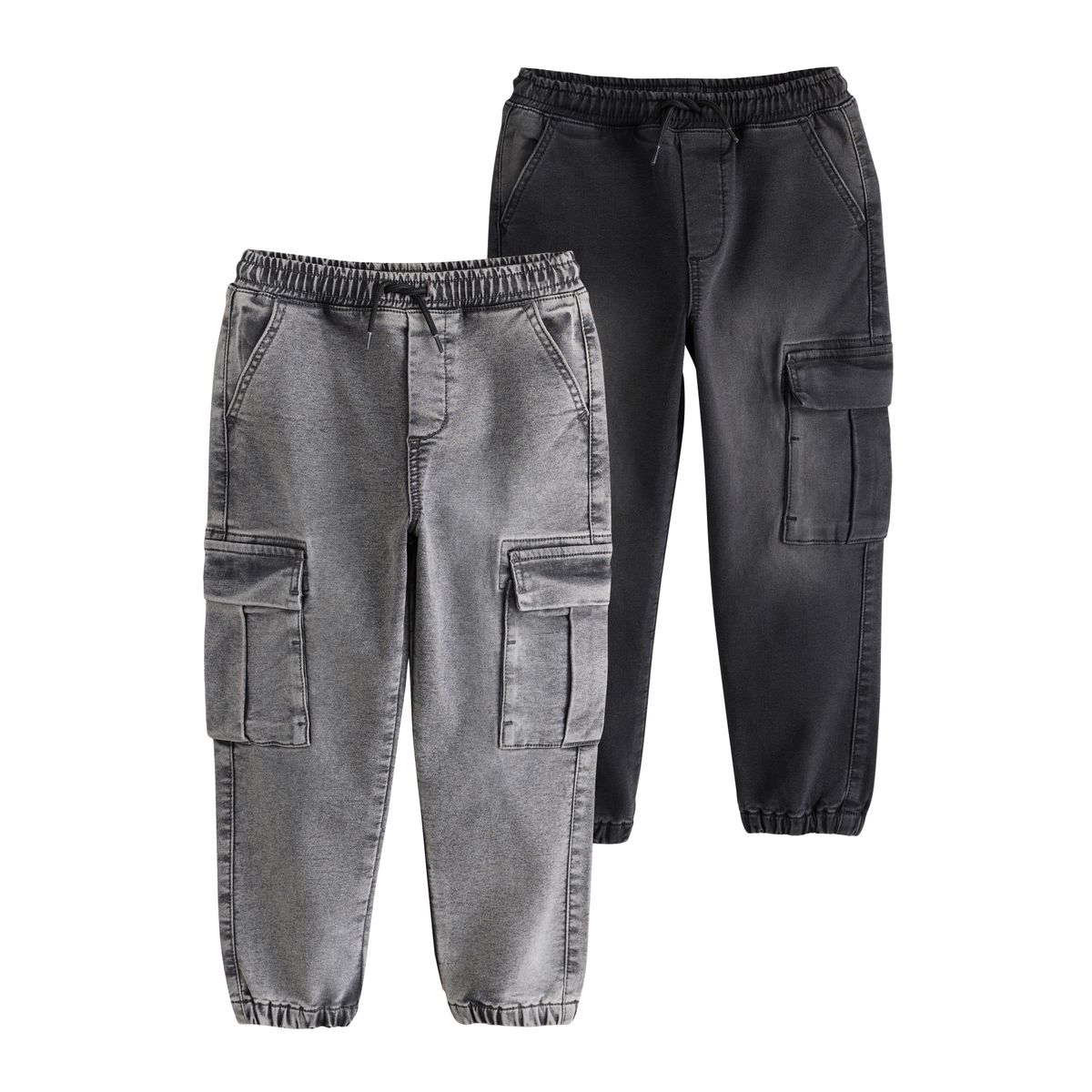 Jean cargo large taille élastique, lot de 2 noir/gris, NEXT