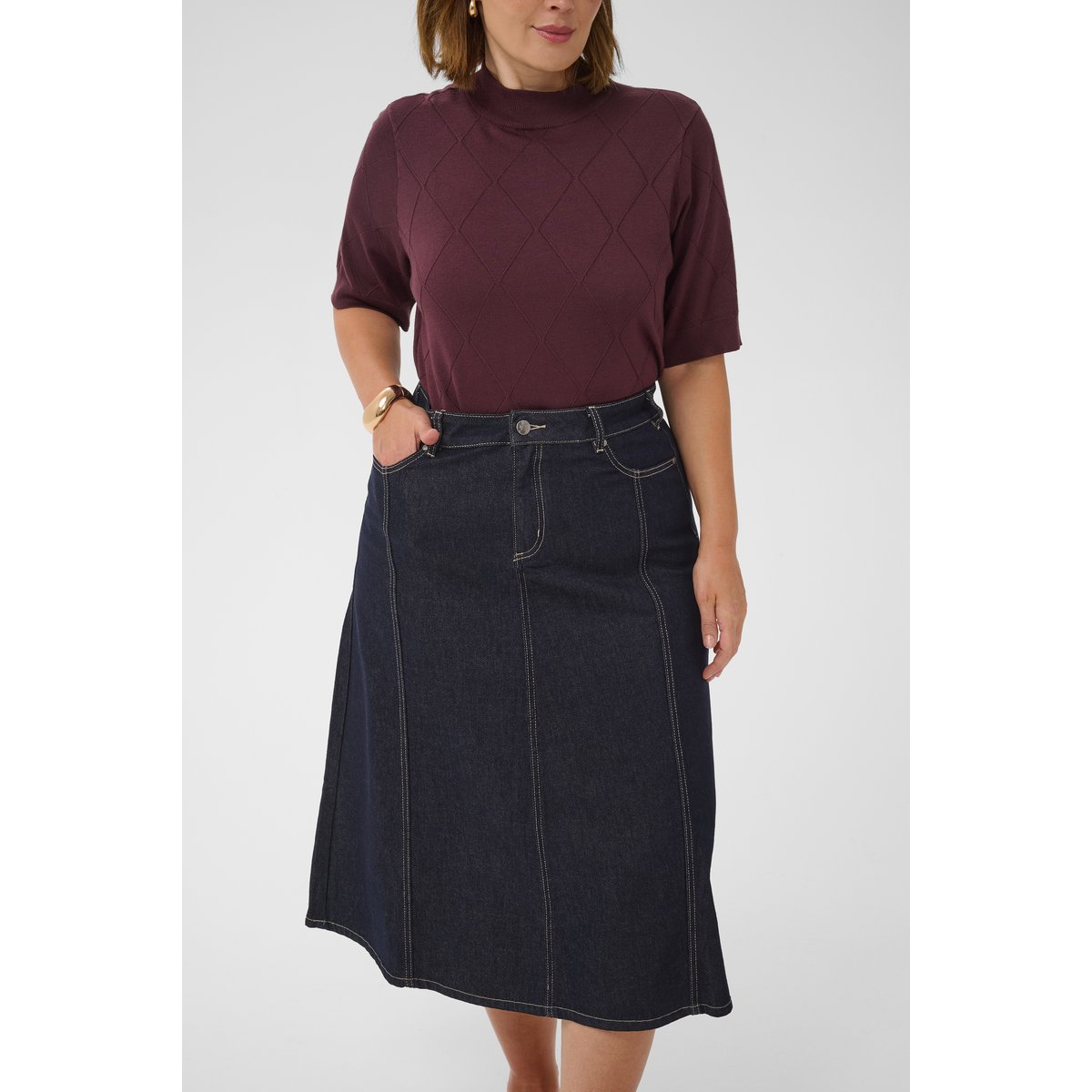 Jupe en jean bleu dark blue unwashed denim, KAFFE CURVE