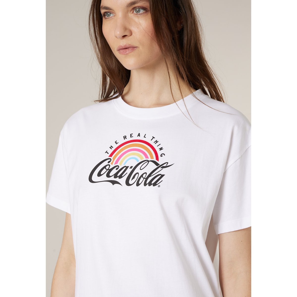 T-shirt femme en coton deeluxe x coca-cola RAINBOW white, DEELUXE
