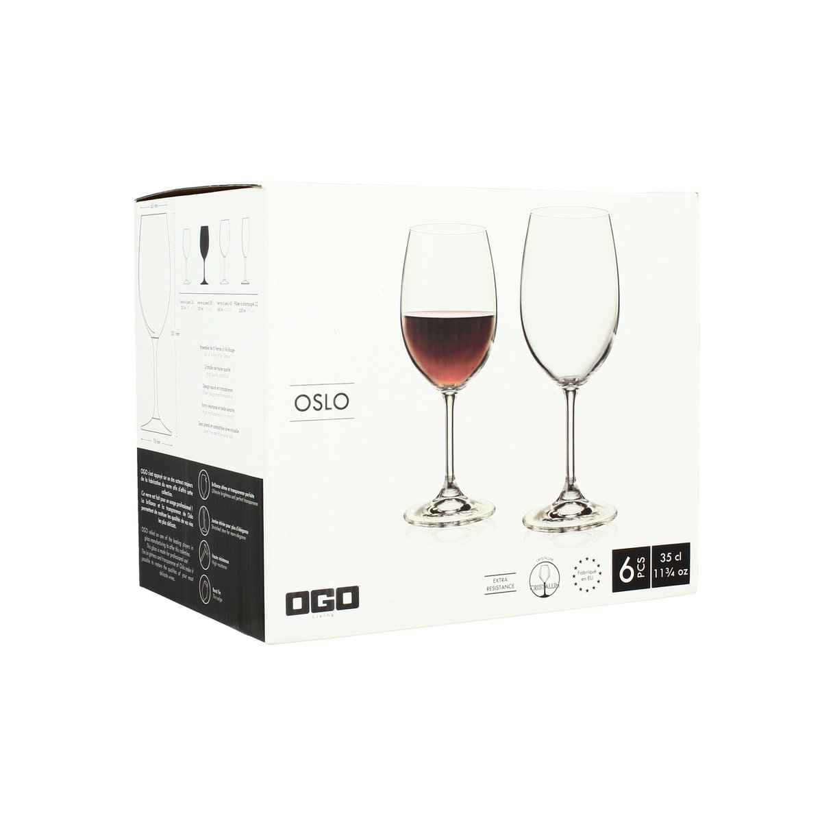 Boîte de 6 verres à vin 35cl, OSLO transparent, OGO LIVING