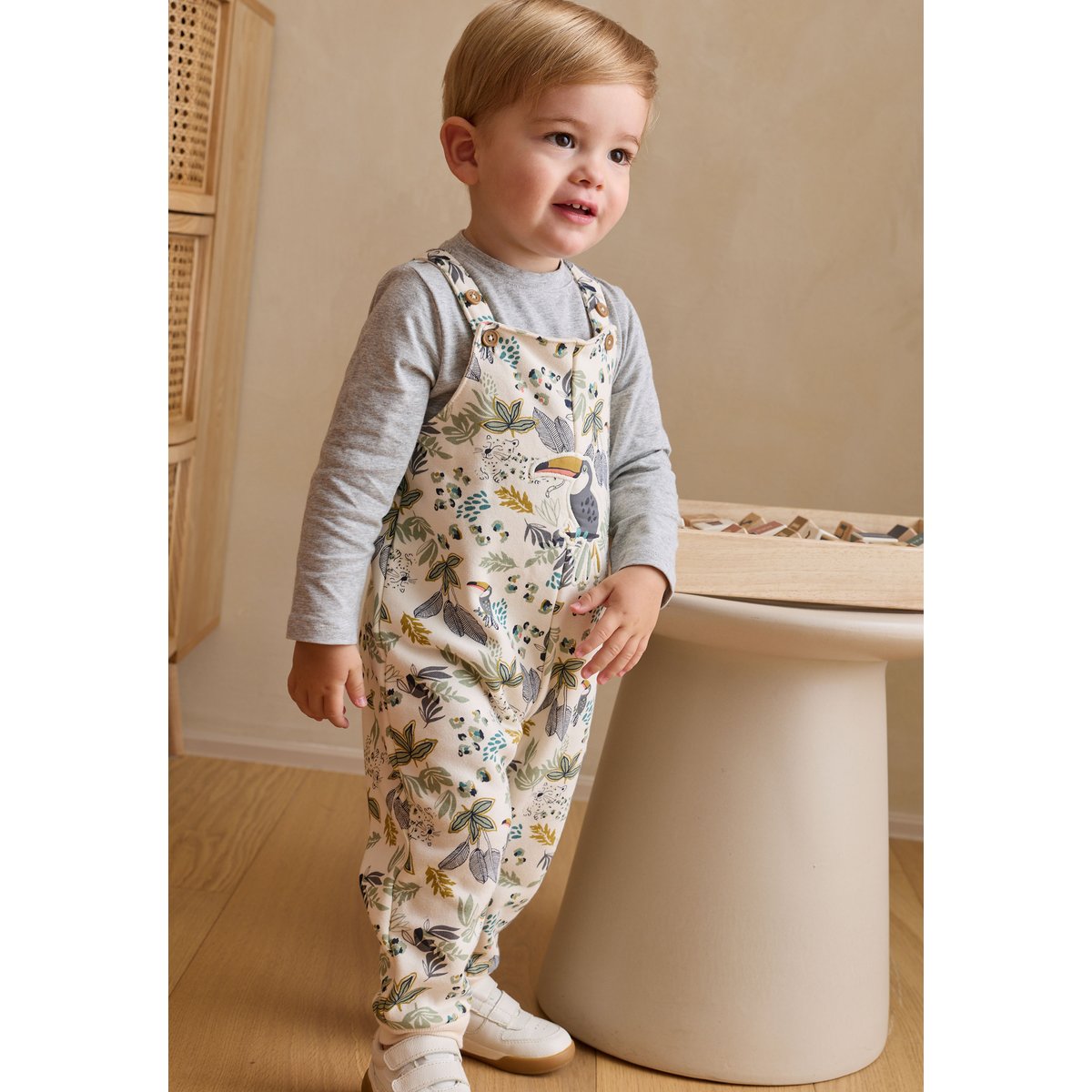 Ensemble salopette bébé en molleton et t-shirt Boavista ecru, PETIT BEGUIN