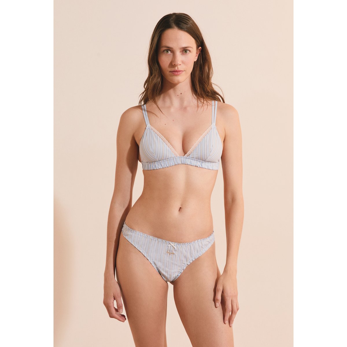 Soutien-gorge triangle en coton à rayures BENICIO DAY bleu ciel, ETAM
