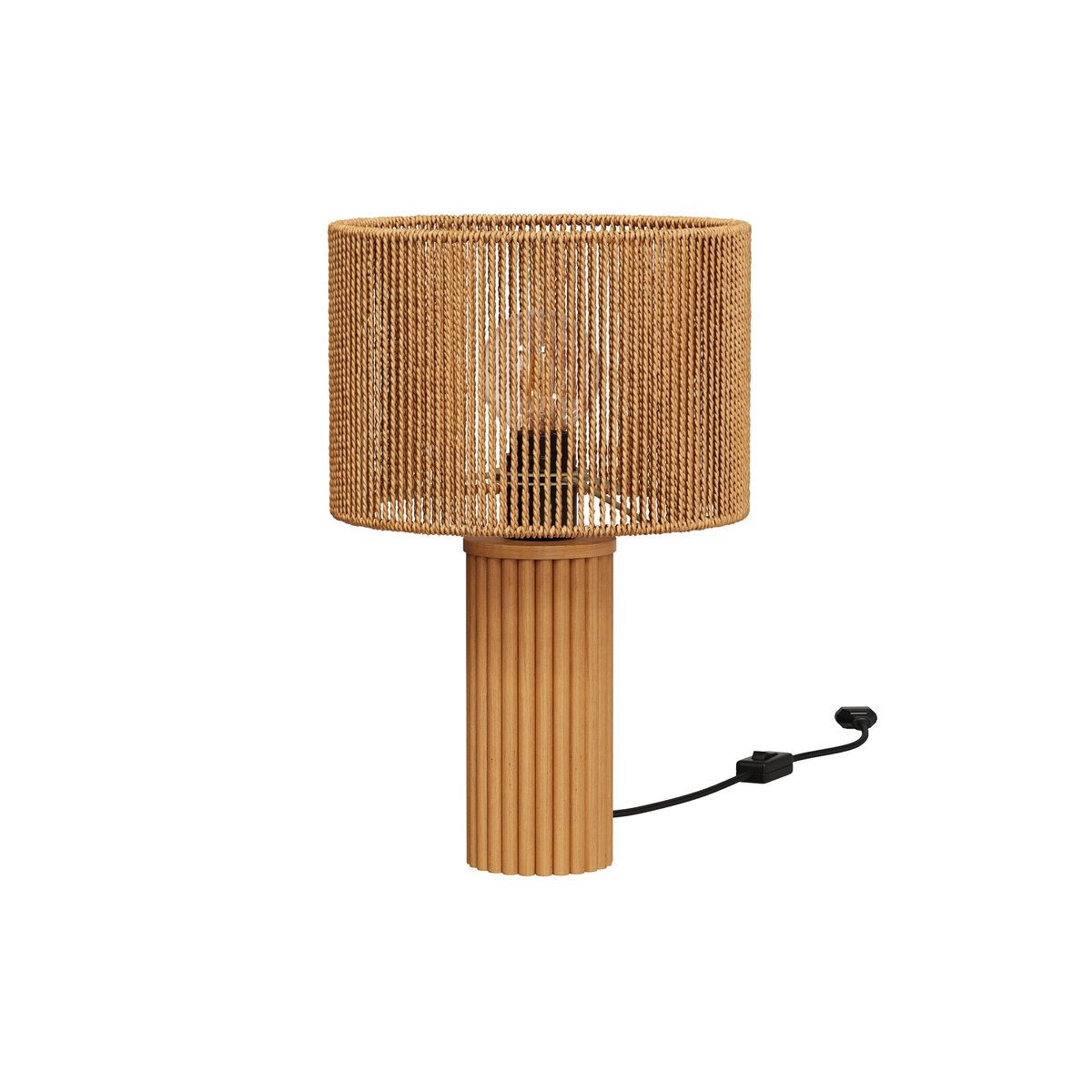 Lampe en papier de corde et socle en rondin de - MIRA beige, MAISON PAVANE