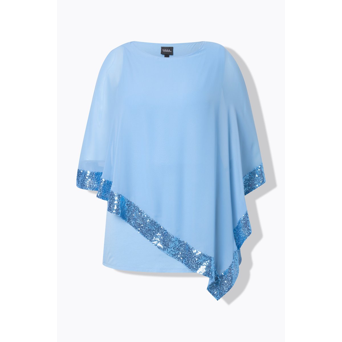 Blouse avec voile en mousseline. Encolure bleu clair, ULLA POPKEN