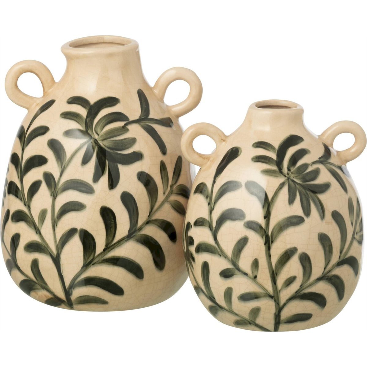 Vase feuille en grès vert foncé et blanc cassé, RECOLLECTION
