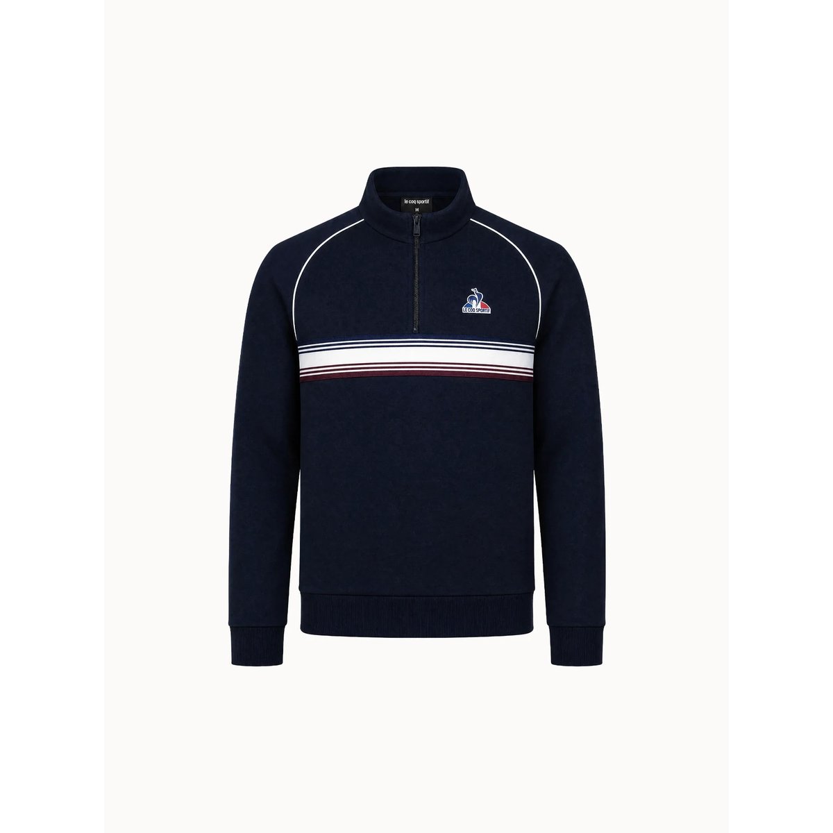 Sweat demi-zippé en double face avec bande rayée Tricolores blue, LE COQ SPORTIF