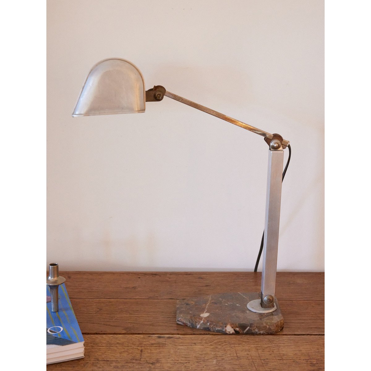 Lampe de bureau en métal vintage Julia N°1064 - Bon état argenté, DEBONGOUT