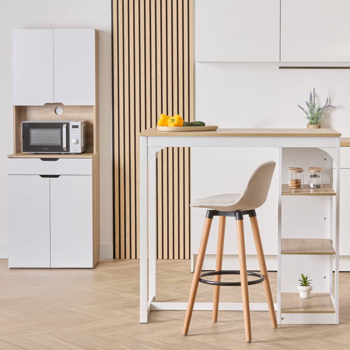 Table de bar 2 places avec rangements EAT UP blanc, 5FIVE SIMPLY SMART