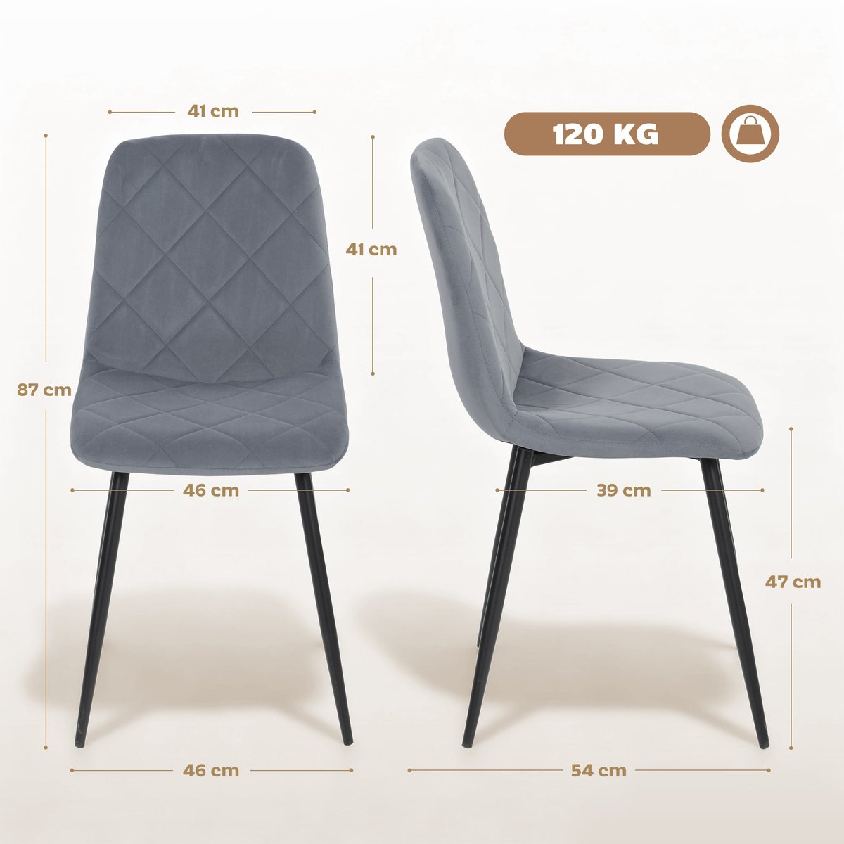 Chaise de salle à manger Polyester Gris gris, HOMCOM
