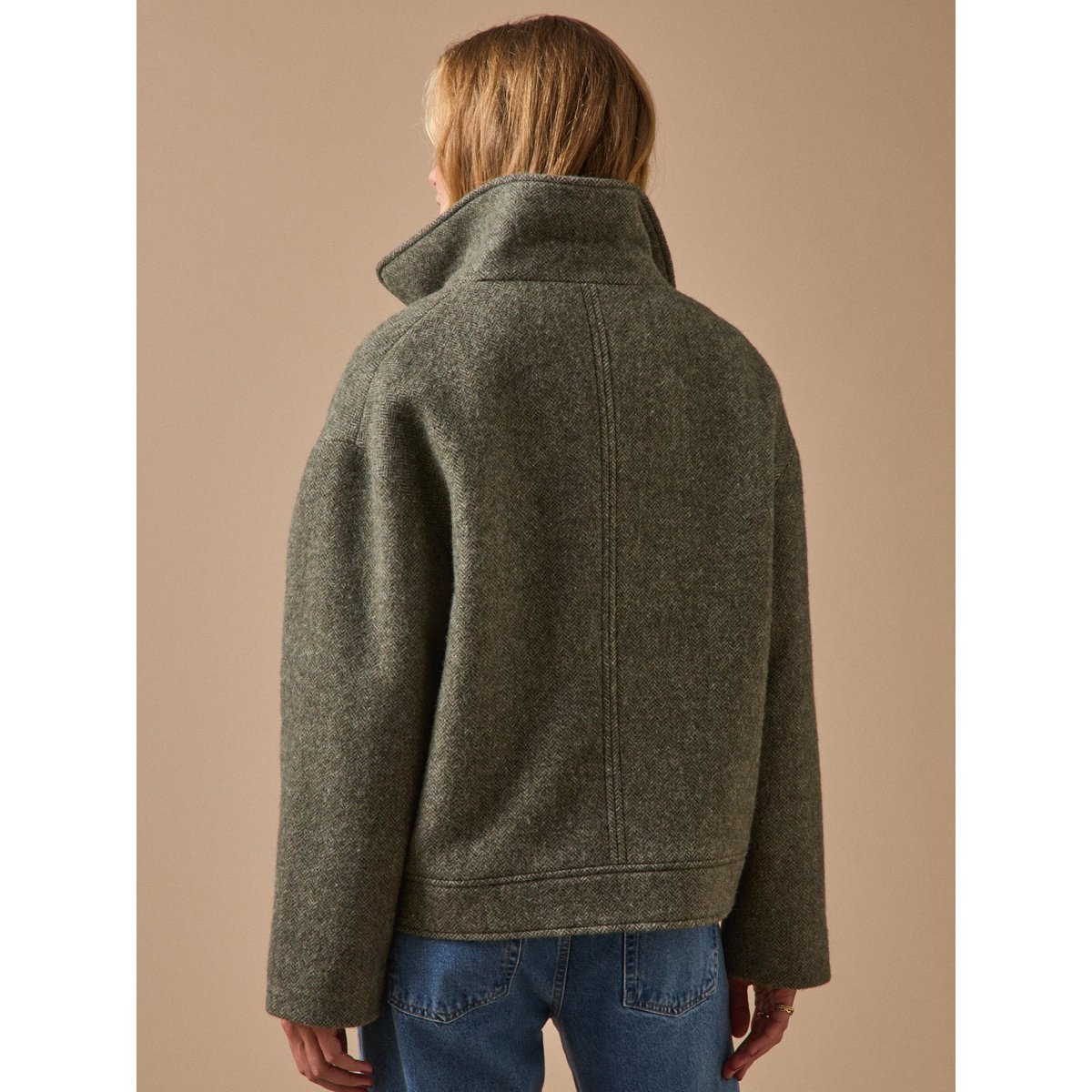 Manteau court lainage chevrons kaki, CYRILLUS