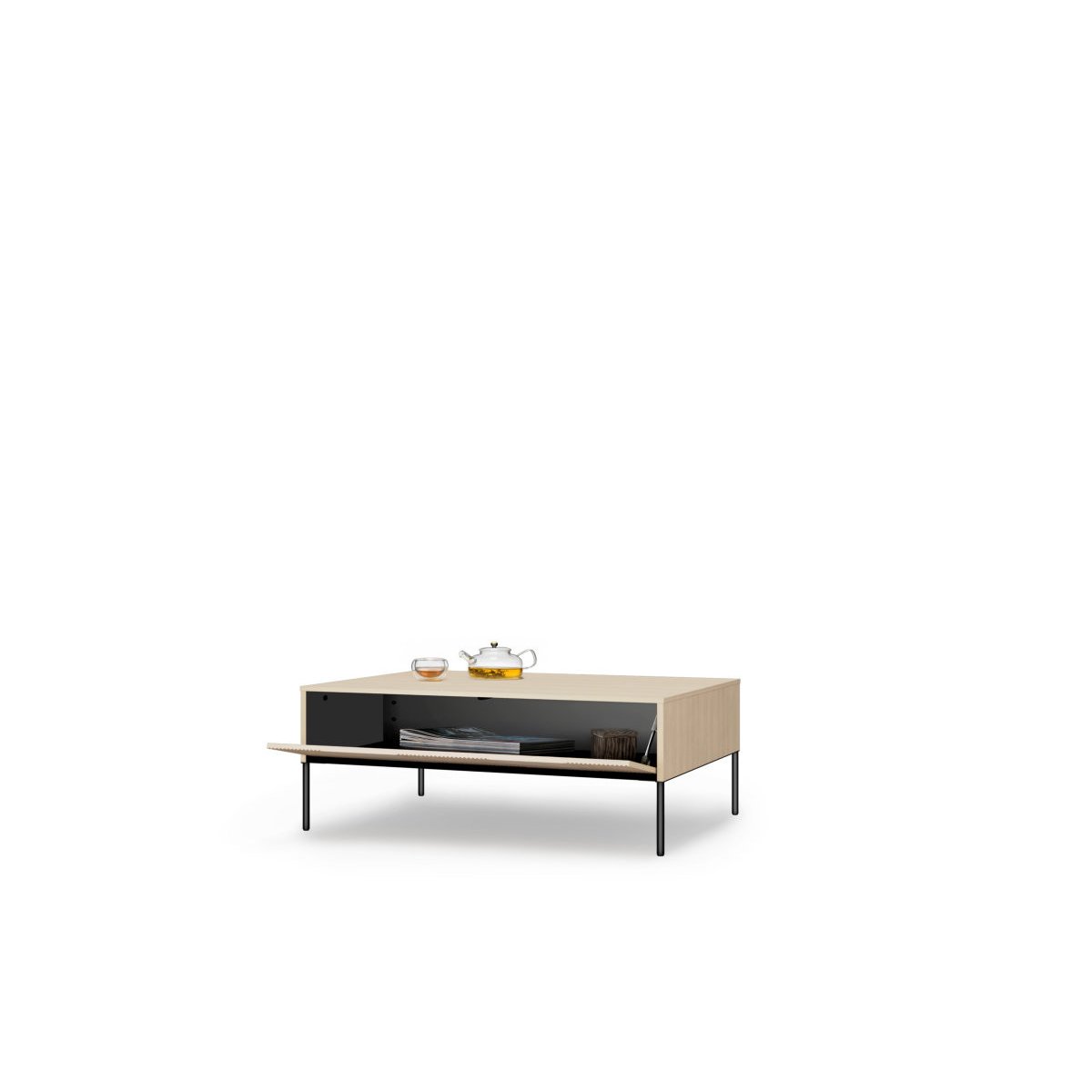 Table basse rectangle en panneaux de particules et MDF, FLORE noir et chêne, BOBOCHIC