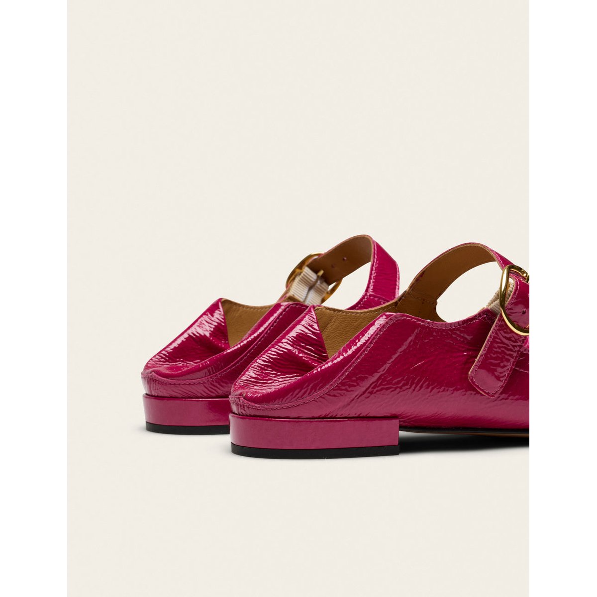 Ballerines LALI cuir plissé verni framboise, ODAJE