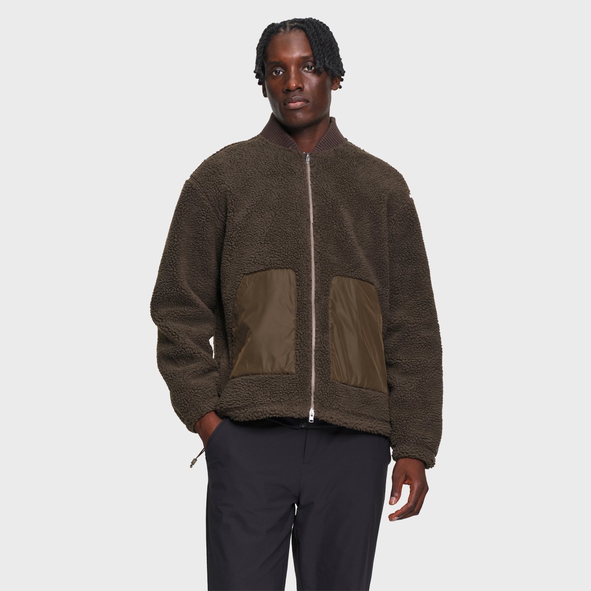 Blouson bomber sherpa détails contrastants zippé bois, AIGLE