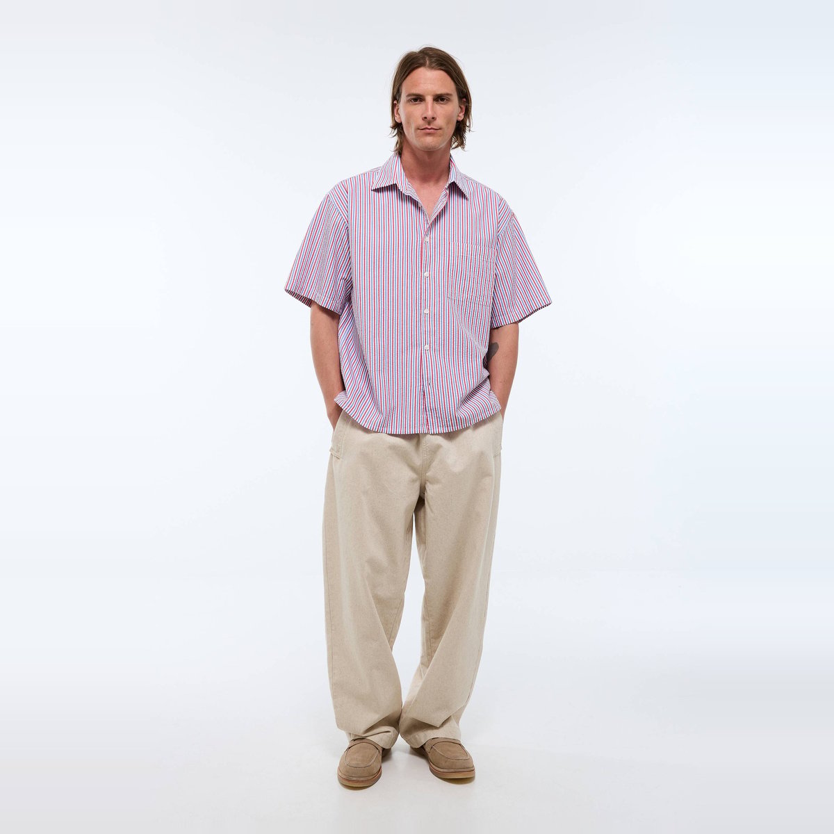 Chemise manches courtes seersucker rayée en coton bio GOTS ecru, MONOPRIX