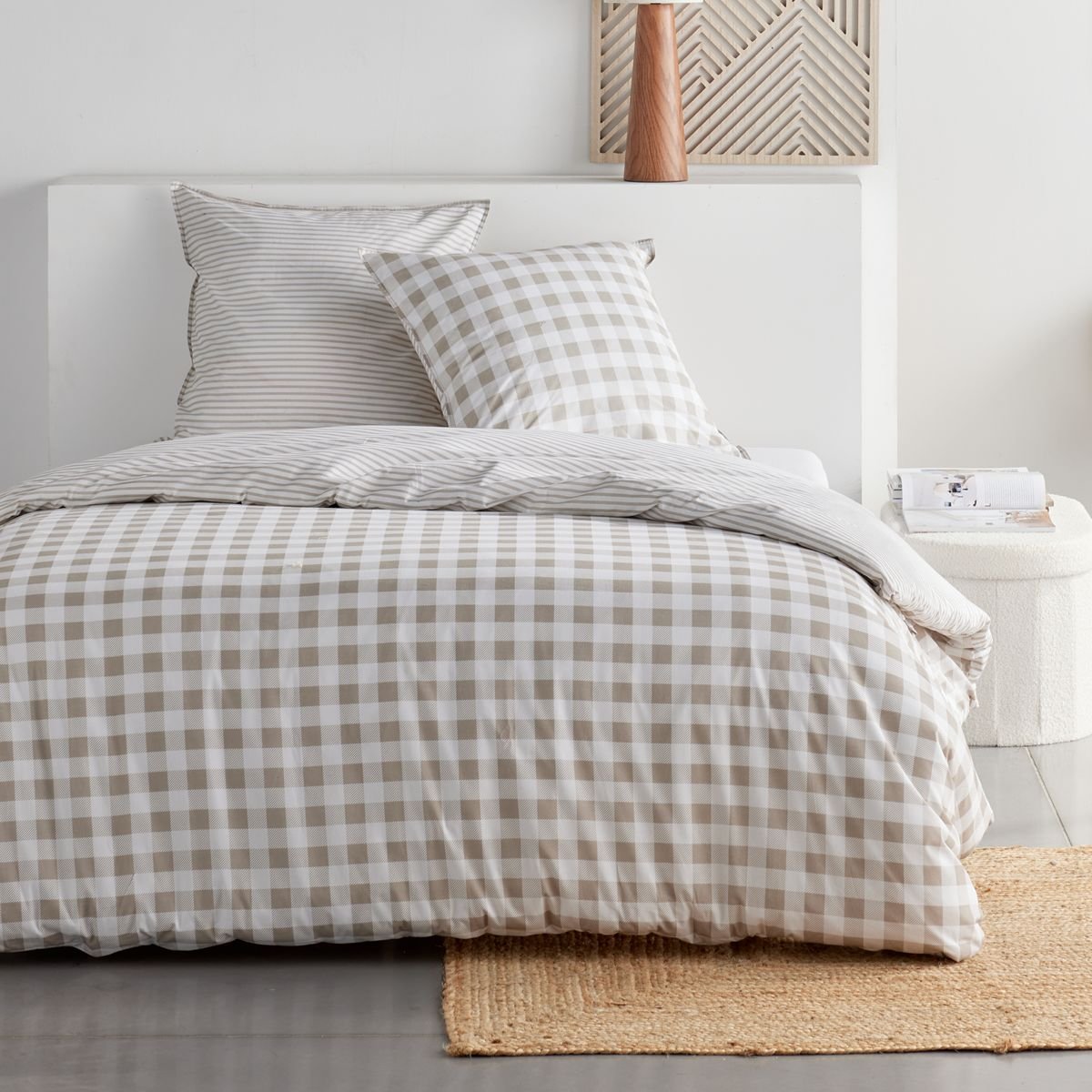 Parure de lit imprimé A carreaux SUNSHINE AGNES beige, TODAY