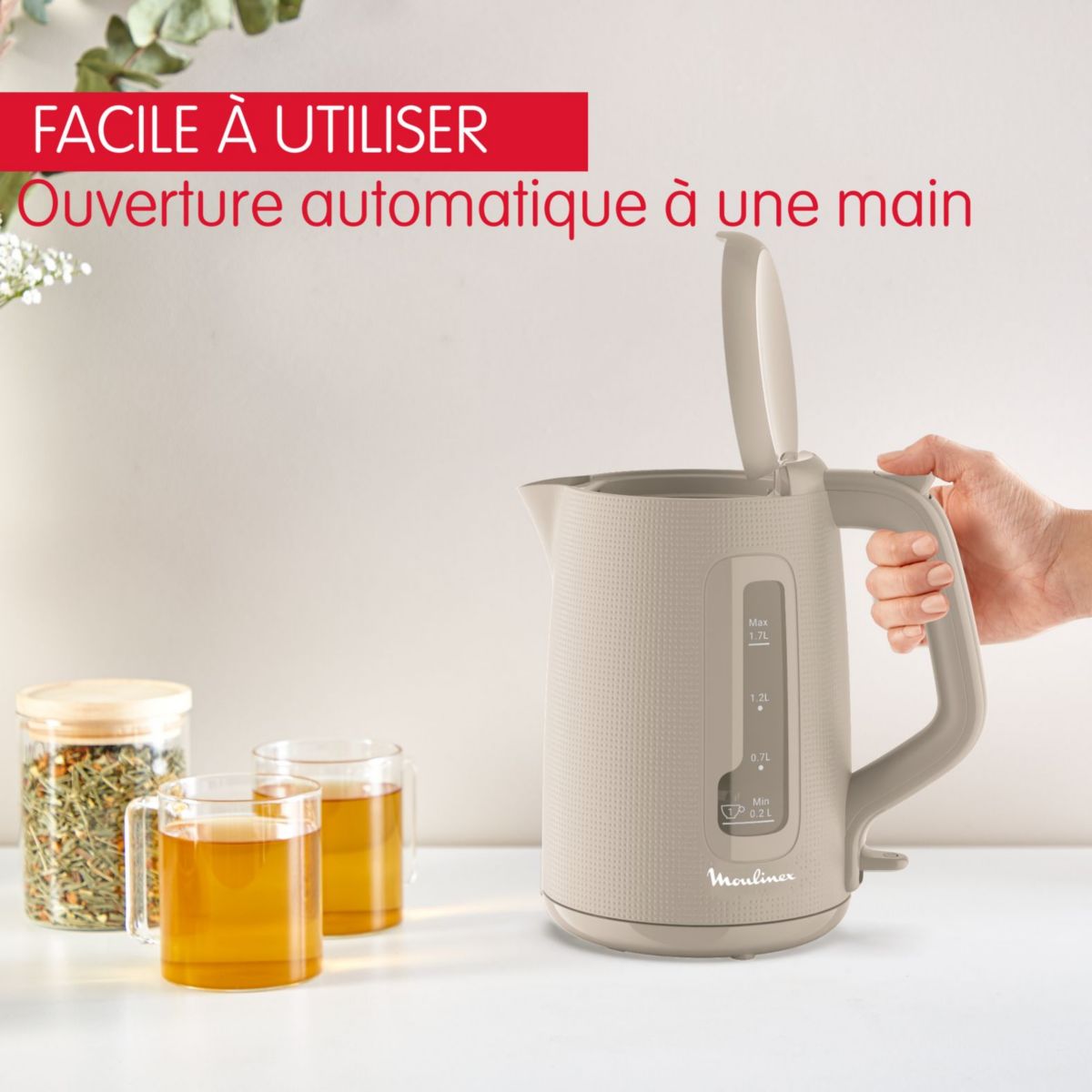 Bouilloire BY2M0B10 morning grise 1.7L couleur unique, MOULINEX