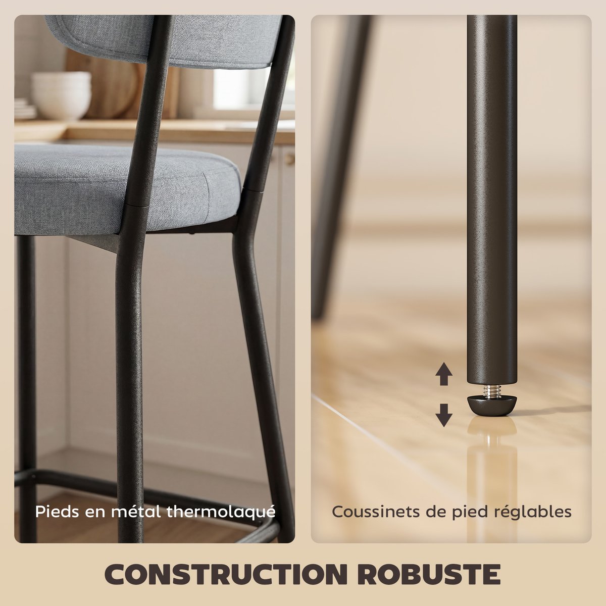 Tabouret de bar Tissu effet lin (100 % gris clair, HOMCOM