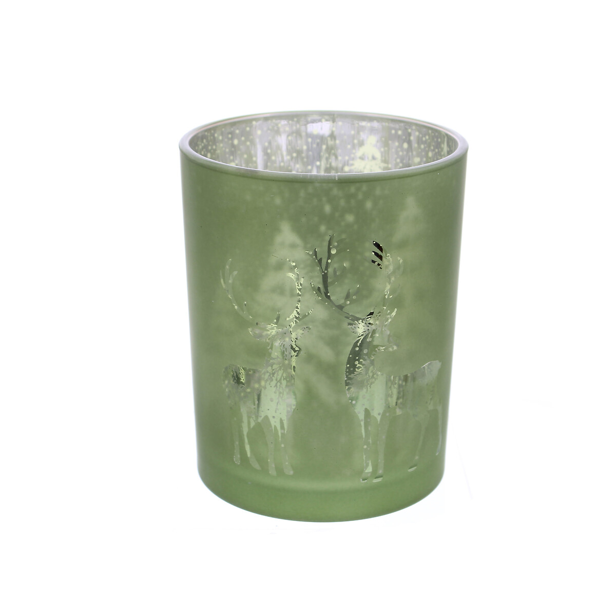 Set of 2 12cm Heritage Noel Reindeer Etched Tealight Holders green, SO'HOME