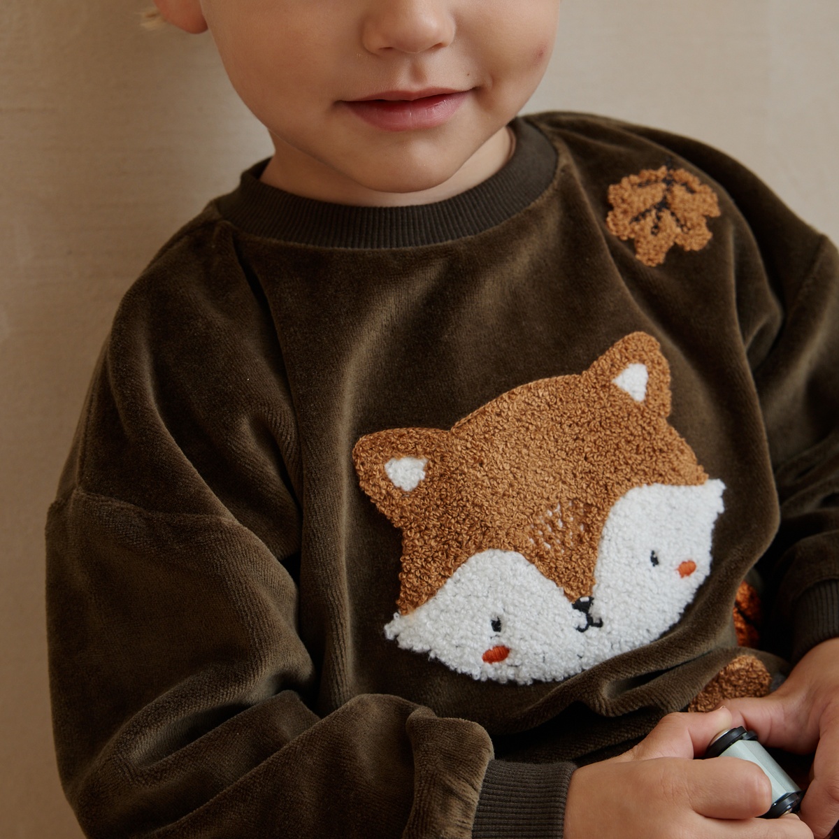 Sweat-shirt bébé en velours Ginkgo vert, PETIT BEGUIN