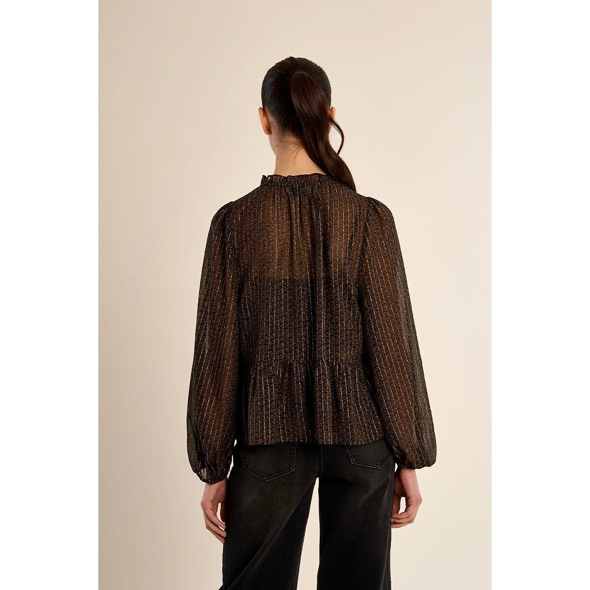 Blouse en voile avec fils métallisés dorés noir, MOLLY BRACKEN