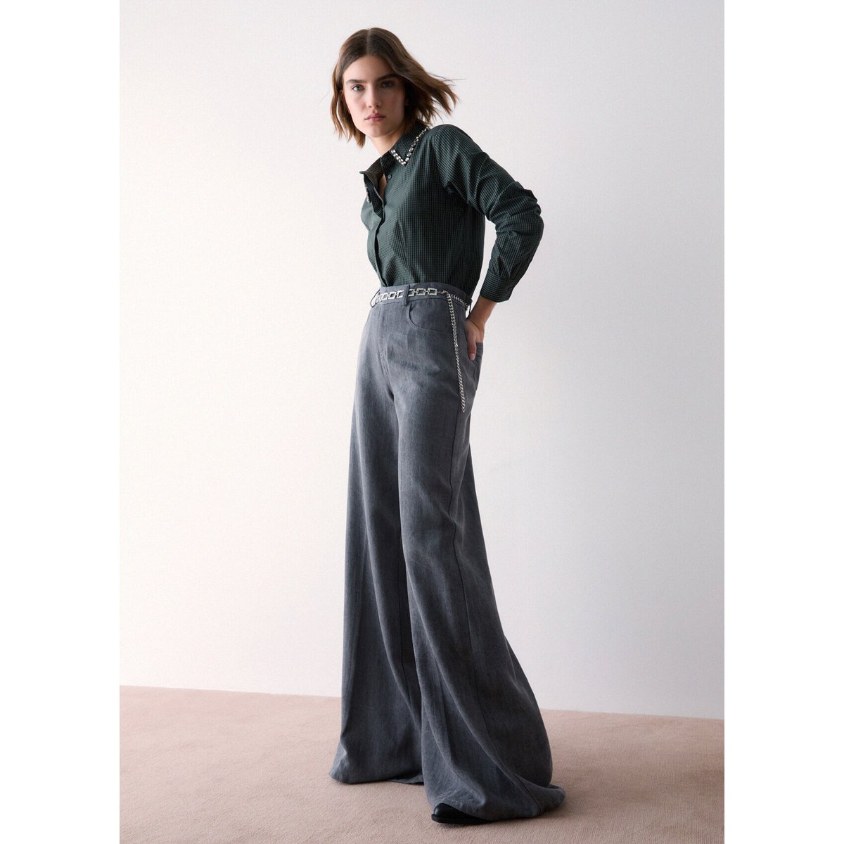 Pantalon évasé avec ceinture denim gris, LIU JO