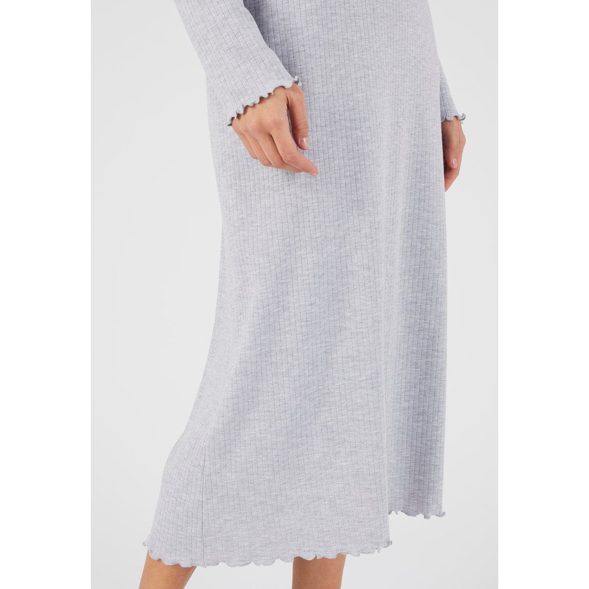Chemise de nuit maille interlock côtelée douce et souple gris chiné, DAMART