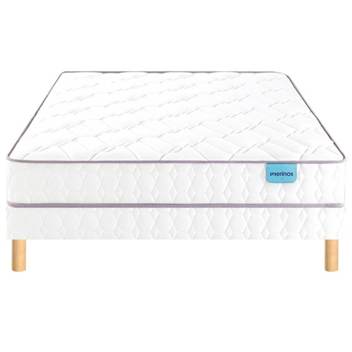 Ensemble matelas ressorts ensachés MORNING ROUTINE, sommier TWIST et pieds blanc, MERINOS