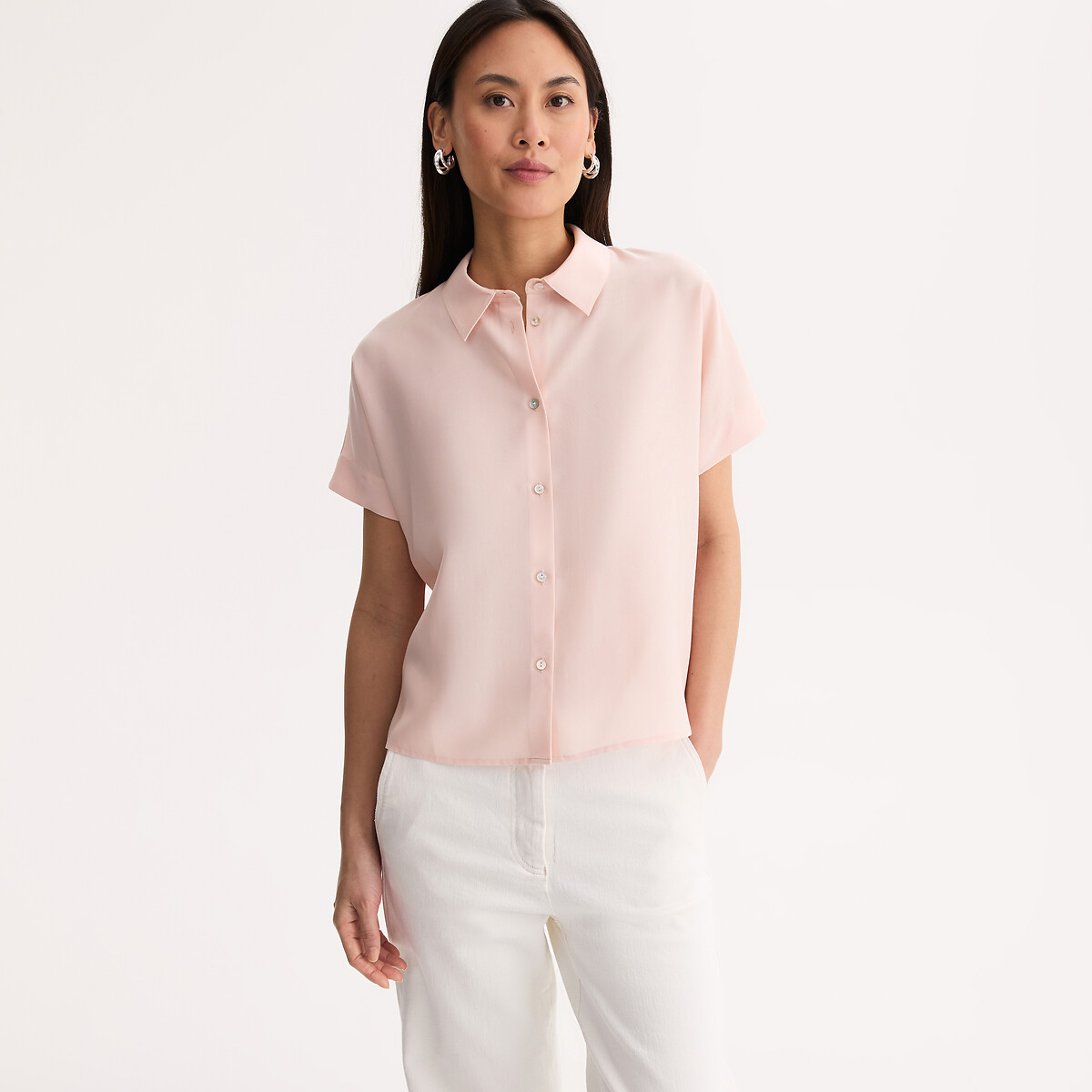 Chemise manches courtes en lyocell rose, ANNE WEYBURN
