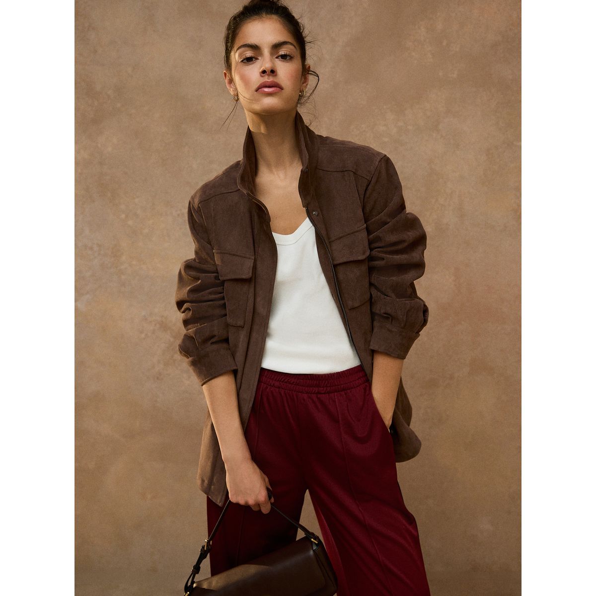 Veste cintrée en imitation daim marron chocolat, NEXT