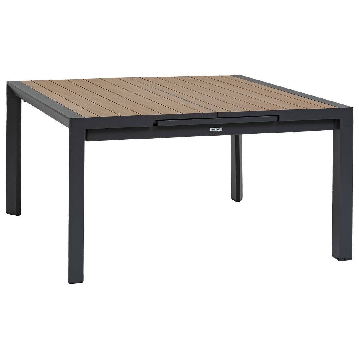 Table de jardin extensible carrée 10 places en aluminium effet bois ÉVASION miel, HESPERIDE
