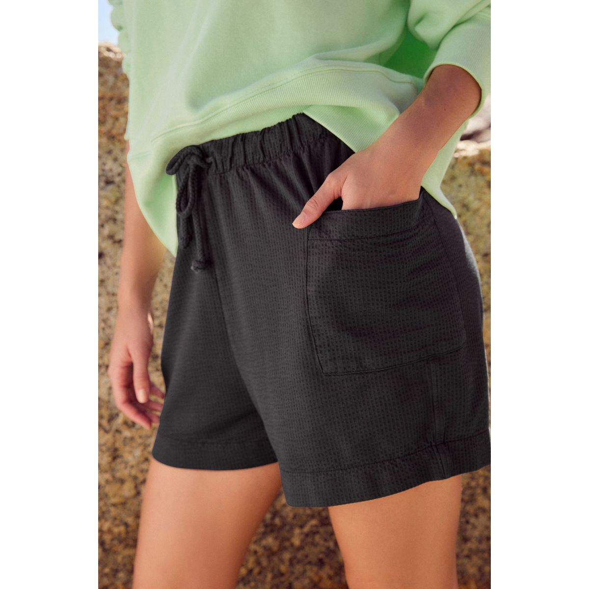 Short en seersucker texturé gris anthracite/ardoise, NEXT