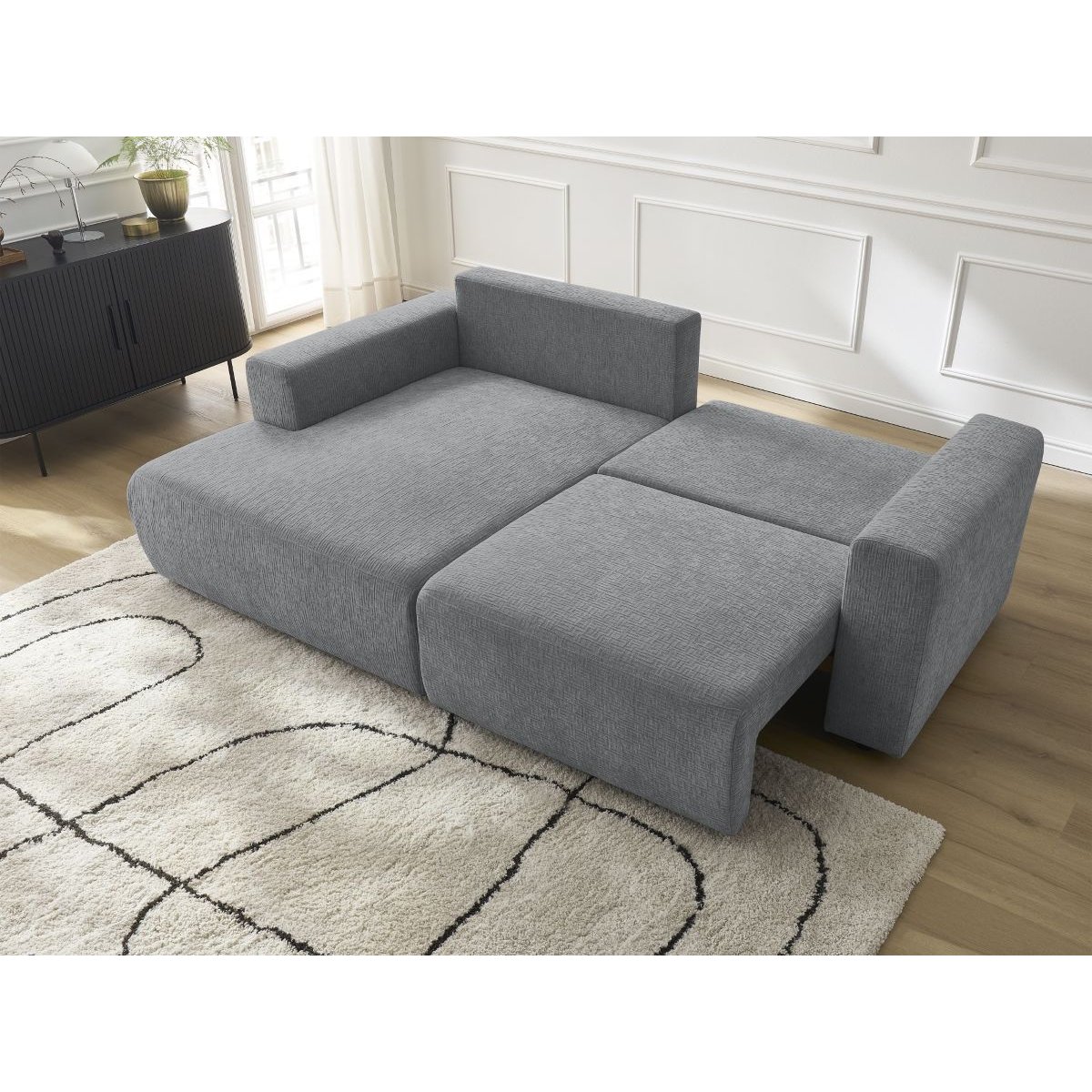 Canapé d'angle convertible 4 places en tissu texturé, ATILLA gris foncé, BOBOCHIC