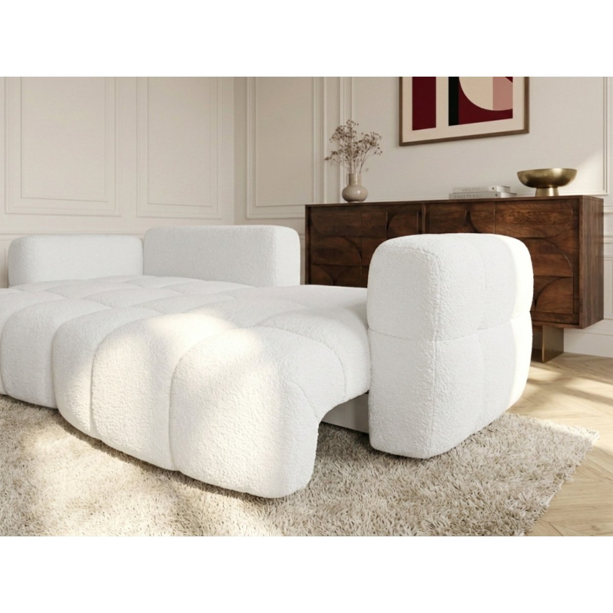 Canapé d'angle convertible 2,5 places en tissu, MADISON blanc, BOBOCHIC